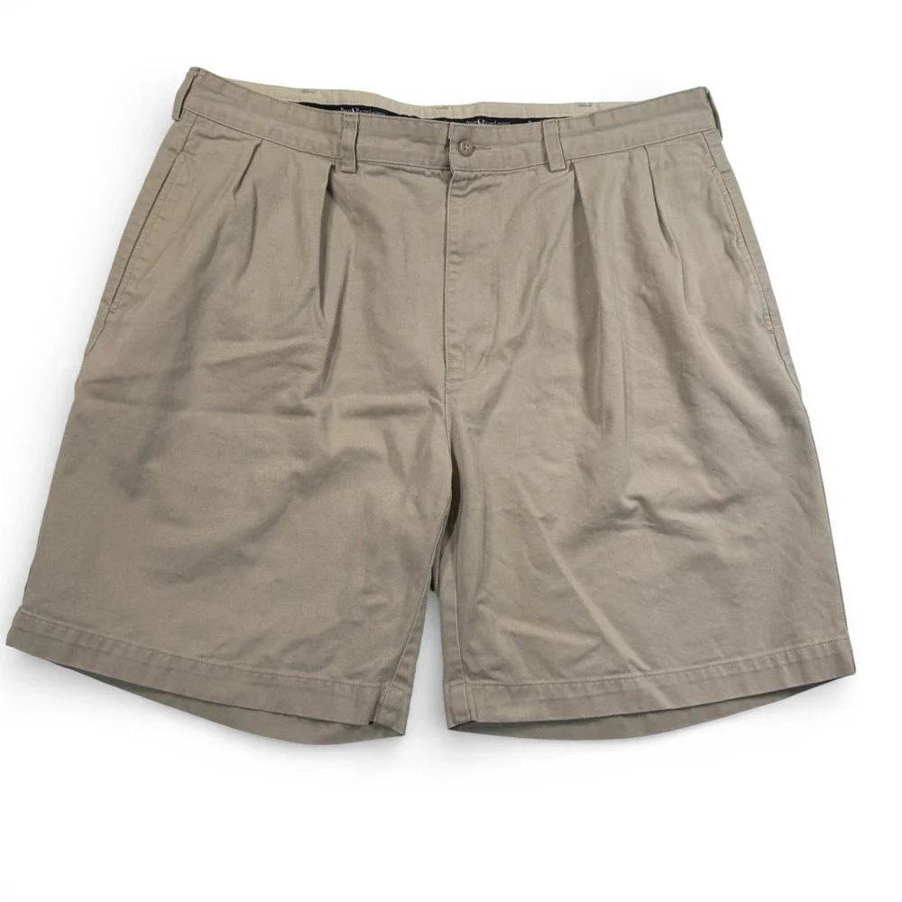 Polo Ralph Lauren Khaki Pleated Chino Shorts Mens 38 x‎ 8 Cotton VTG 90s